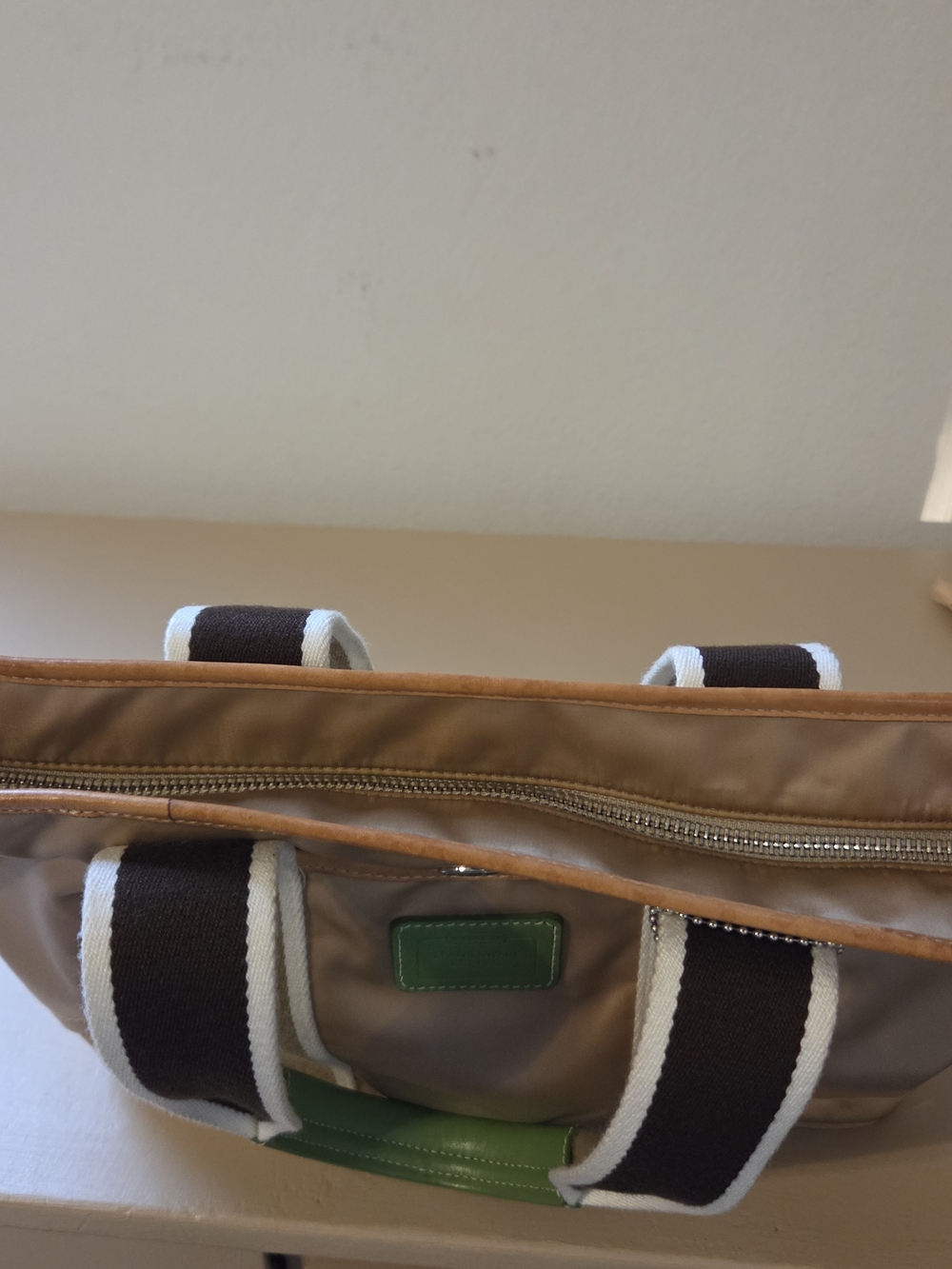 Vintage Coach Mini Hampton Beige and Green Canvas Tote Bag Purse - Picture 6 of 7